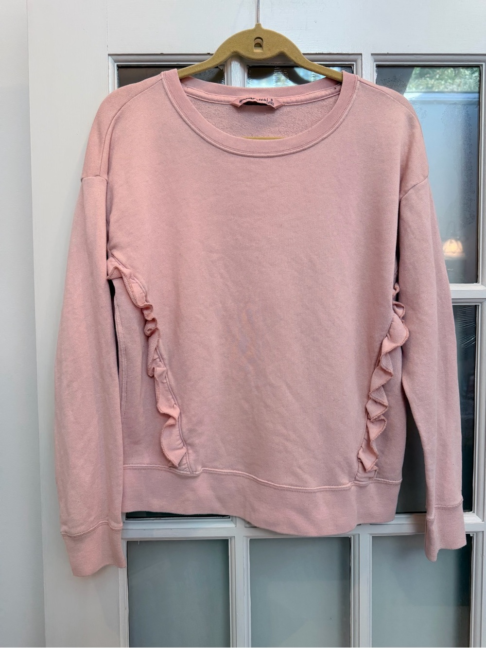 Vintage A&F Abercrombie & Fitch Y2K Ruffle Sweater Sweatshirt Light Pink Size S